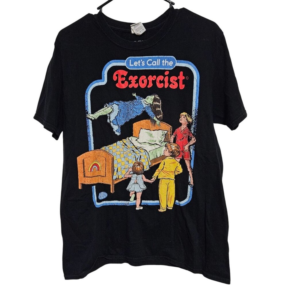 Lets Call The Exorcist Graphic T-Shirt Black Mens Size Large Cotton Short Sleeve